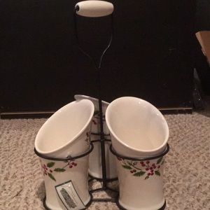 NWT Ceramic Buffet Silverware Caddy with Metal stand.